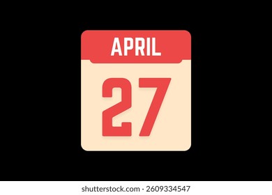27 April icon text page monthly web design on coral, white, tangerine and black background vector, icon, or illustration with the month of April 27