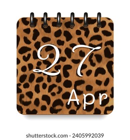 27 April. Leopard print calendar daily icon. White letters. Date day week Sunday, Monday, Tuesday, Wednesday, Thursday, Friday, Saturday.