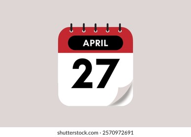 27 April month single day vector, illustration, calendar with rose red, black and off-white color background calendar April 27