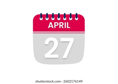 27 April month single day vector, illustration, calendar with red, off white and white color background calendar April 27