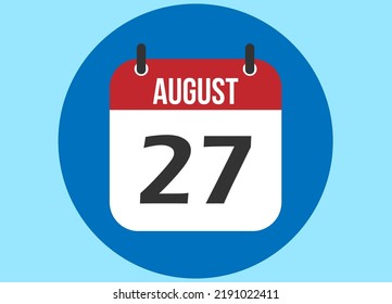 27 August blue calendar vector. Calendar august with circle in background clear. svg