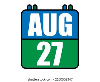 27 August calendar. Blue and green calendar page for August days. Vector isolated on white background. svg