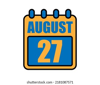 27 August calendar. August calendar icon in blue and orange. Vector Calendar Page Isolated on White Background. svg