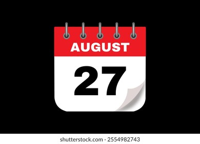27 August calendar icon text page monthly web design on red, white and black background vector, icon, or illustration with the month of August 27