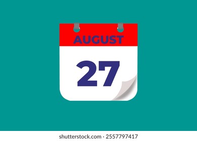 27 August calendar icon text page monthly web design on red, and blue background vector, icon, or illustration with the month of August 27