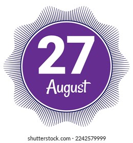 27 August, Date template. Useful design for calendar or event promotion. Vector illustration EPS 10 File. Isolated on white background.  svg