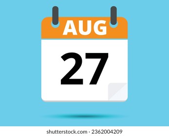 27 August. Flat icon calendar isolated on blue background. Vector illustration. svg