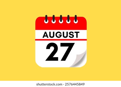27 August month single day vector, illustration, calendar with red, black, white and yellow color background calendar August 27