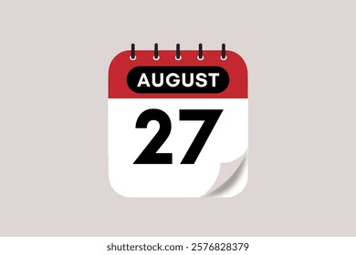 27 August month single day vector, illustration, calendar with rose red, black and off-white color background calendar August 27