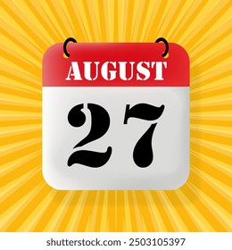 27. August Sprechblase mit Kalender 2024, 2025. Jahr, Monat, Tag, Woche, Zeitmanagement. Planungskonzept. 3D-Abbildung. Pop Art. Vektorliniensymbol für Unternehmen und Werbung