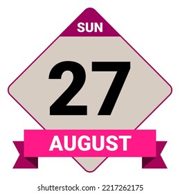 27 August, Sunday. Date template. Useful design for calendar or event promotion. Vector illustration EPS 10 File. Isolated on white background. svg