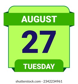 27 August, Tuesday. Date template. Useful design for calendar or event promotion. Vector illustration EPS 10 File. Isolated on white background.  svg