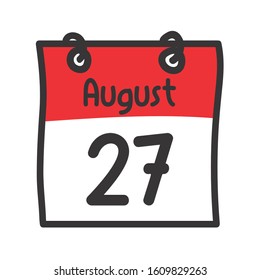 27 August. Vector flat daily calendar icon. Date and time, day, month. Holiday