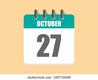 27 Day October in green. Calendar icon for October month on clear background