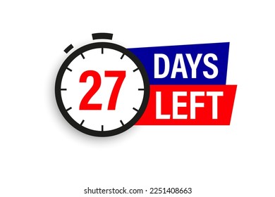 27 days left. Countdown badge. Vector illustration isolated on white background.