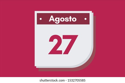 27 de Agosto. Dia del mes. Calendario (August 27th. Day of month. Calendar in spanish) vector illustration icon.