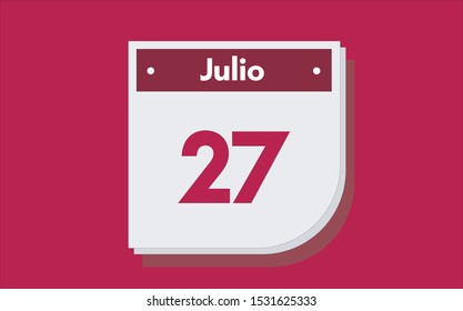 27 de Julio. Dia del mes. Calendario (July 27th. Day of month. Calendar in spanish) vector illustration icon.