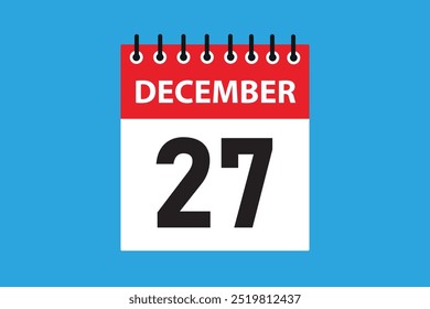 27 December. 27th december  professional modern exclusive daily calendar design. Meeting schedule flat icon icon design. White and red colour  paper. White, black color text. Vector illustration eps.
