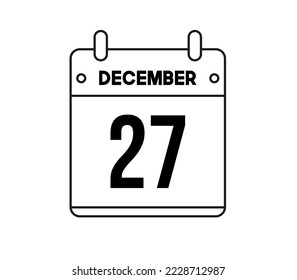 27 december calendar icon. Black and white vector for the days of the month of December