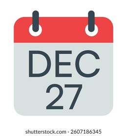 27 December Calendar Icon, Isolated Vector Calendar Icon.
