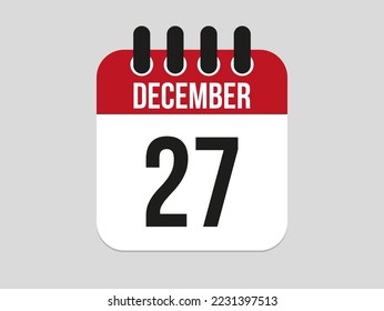 27 December calendar icon. Calendar template for the days of december. Red banner for dates and business