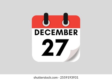 27 December calendar icon text page monthly web design on red, white, black and ash background vector, icon, or illustration with the month of December 27