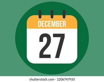 Vector del calendario verde del 27 de diciembre. Calendario de diciembre con círculo en segundo plano claro.