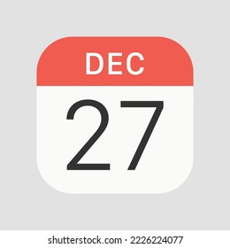 Icono del 27 de diciembre aislado en segundo plano. Símbolo de calendario moderno, simple, vector, icono para el diseño de sitios web, aplicación móvil, ui. Ilustración vectorial