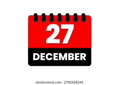 27 December may month single day vector, illustration, calendar with red, black and white color background calendar icon of December 27