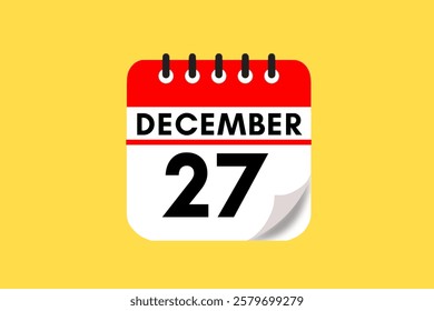 27 December month single day vector, illustration, calendar with red, black, white and yellow color background calendar December 27