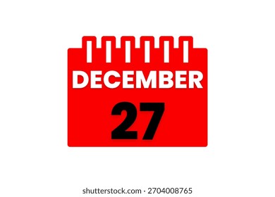 27 dezembro mês vetor dia único, ilustração, calendário com vermelho, preto e branco ícone de calendário de fundo de cor de 27 de dezembro