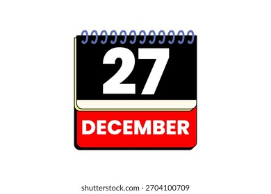 27 de diciembre mes Vector de un solo día, ilustración, calendario con rojo, negro, amarillo y blanco color de fondo icono de calendario del 27 de diciembre