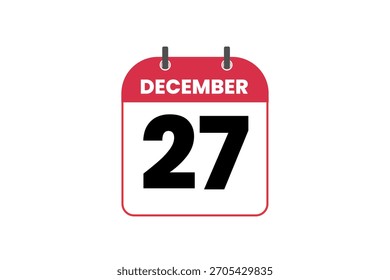 27 December month single day vector, illustration, calendar with red, black and white color background calendar icon of December 27
