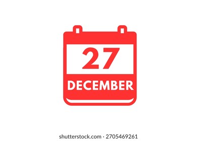 27 Dezember Monat einzelne Tag Vektor, Illustration, Kalender mit rot-weißer Farbe Hintergrund Kalender Symbol vom Dezember 27