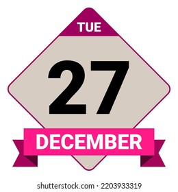 27 de diciembre, martes. Plantilla de fecha. Diseño útil para la promoción de calendarios o eventos. Ilustración vectorial Archivo EPS 10. 