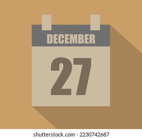 icono del calendario vectorial del 27 de diciembre. Diseño de página de calendario con fondo oscuro para los días de diciembre