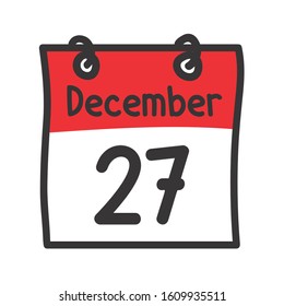 27 December. Vector flat daily calendar icon. Date and time, day, month. Holiday