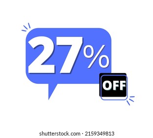 27% de descuento con diseño azul de burbuja de pensamiento 3D 