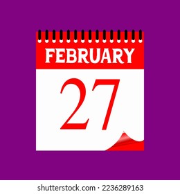 27 February 2023. Icon calendar day. Days of the year. Vector illustration sign label. Event schedule date. Meeting appointment time. Agenda plan. Purple background.