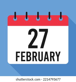 27 February Calendar. Blue Background. Vector Calendar.