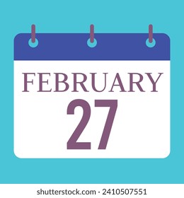 27 February Calendar. Blue Background. Vector Calendar.

