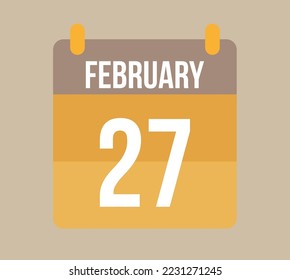 27 february calendar date. Calendar icon for february in orange. Vector for holidays, anniversaries and celebrations
