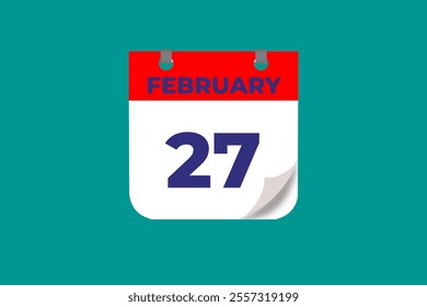 27 February calendar icon text page monthly web design on red, and blue background vector, icon, or illustration with the month of February 27