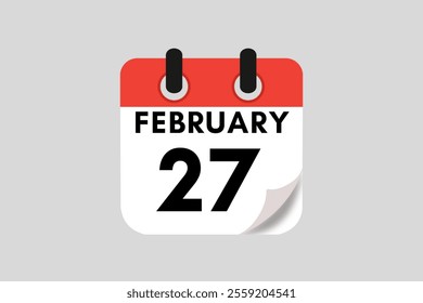 27 February calendar icon text page monthly web design on red, white, black and ash background vector, icon, or illustration with the month of February 27