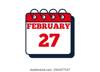 27 February calendar icon text page monthly web design on red, black and white background vector, icon, or illustration with the month of February 27