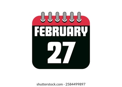 27 February calendar icon text page monthly web design on red, black and white background vector, icon, or illustration with the month of February 27