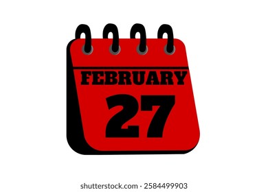 27 February calendar icon text page monthly web design on red, black and white background vector, icon, or illustration with the month of February 27