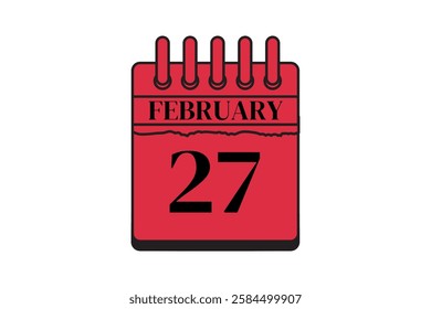 27 February calendar icon text page monthly web design on red, black and white background vector, icon, or illustration with the month of February 27