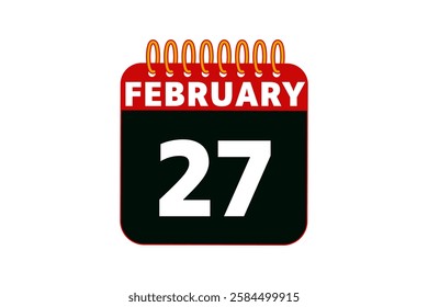 27 February calendar icon text page monthly web design on red, black and white background vector, icon, or illustration with the month of February 27