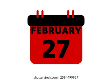 27 February calendar icon text page monthly web design on red, black and white background vector, icon, or illustration with the month of February 27